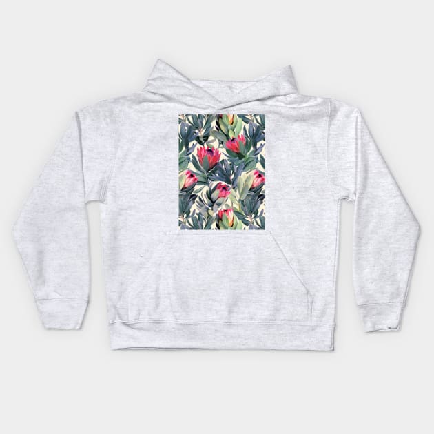 Painted Protea Pattern Kids Hoodie by micklyn